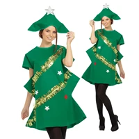 parent children cosplay costume cute christmas tree shaped short sleeve dress for adults kids green christmas clothing
