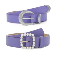 women leather belts diamond buckle purple waist strap designer female ladies waistband all match jeans belt 2022 newest