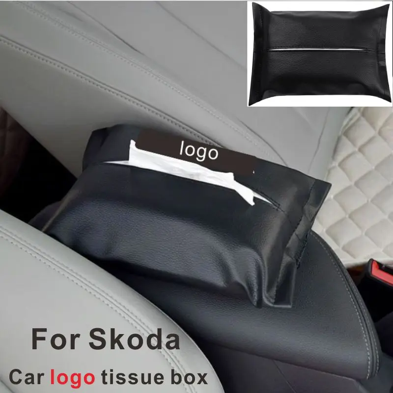 

1pcs For Skoda Car interior car leather PU tissue box multi-function hanging sun visor tissue bag cover paper box decoration