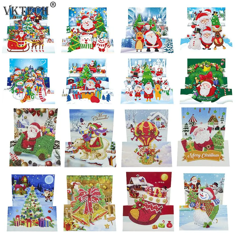 

8pcs DIY Diamond Painting Greeting Card Special-shaped Part Drill Mosaic Merry Christmas Embroidery Kit Santa Xmas Postcards