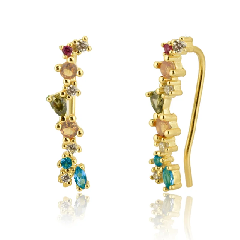 

925 Sterling Silver Colorful Zircon Stud Earrings Women European and American Gold Earring Fashion Popularity Jewelry Wholesale