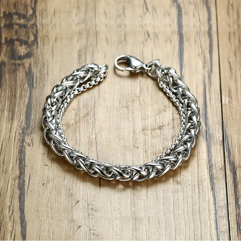 Двухслойные браслеты-цепочки мужские браслеты-подвески из нержавеющей стали