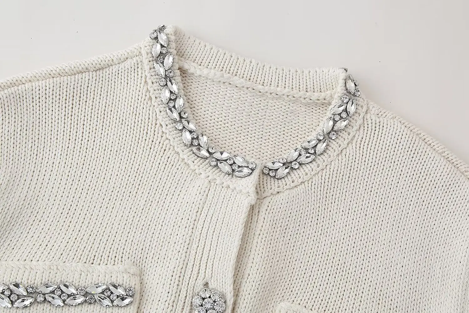 Женский однобортный Кардиган с жемчугом круглым вырезом