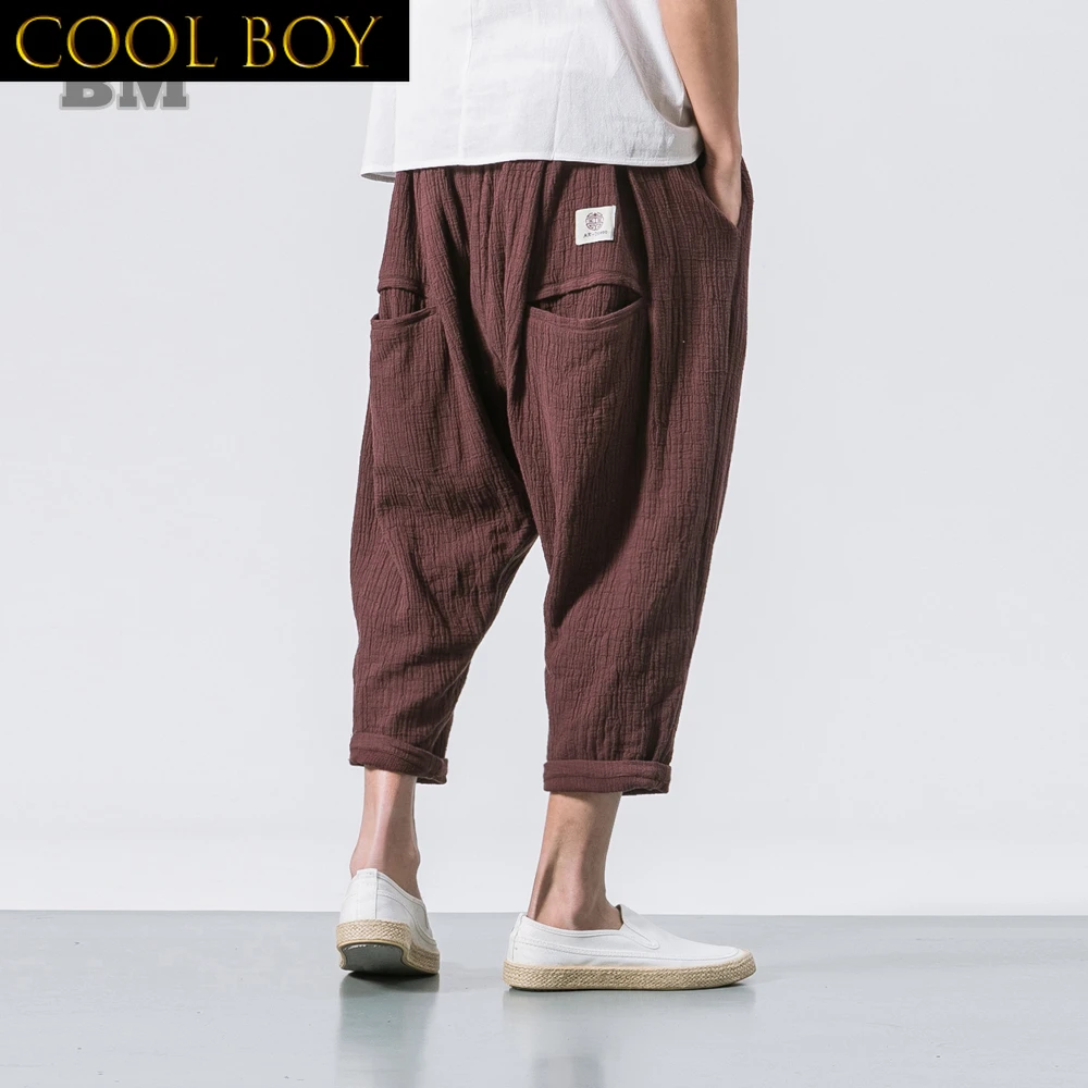 J BOYS Boutique Chinese Style Black Linen Cropped Trousers 2019 Ethnic Style Harem Pants Mens Baggy Pants Summer Japanese Loose
