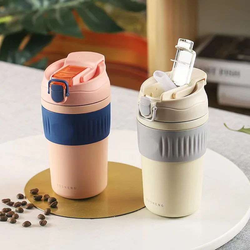 

350ML/480MLDrinking bottle For car Travel cup Double drink Coffee thermos cup Heat and cold resistance Portable water bottle