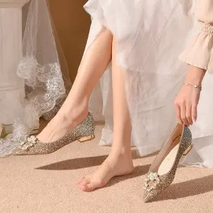 

Wedding Shoes women beads floral hoop flats mixed color glitter loafers pointed toe pearl paillette moccasins female size 34-39