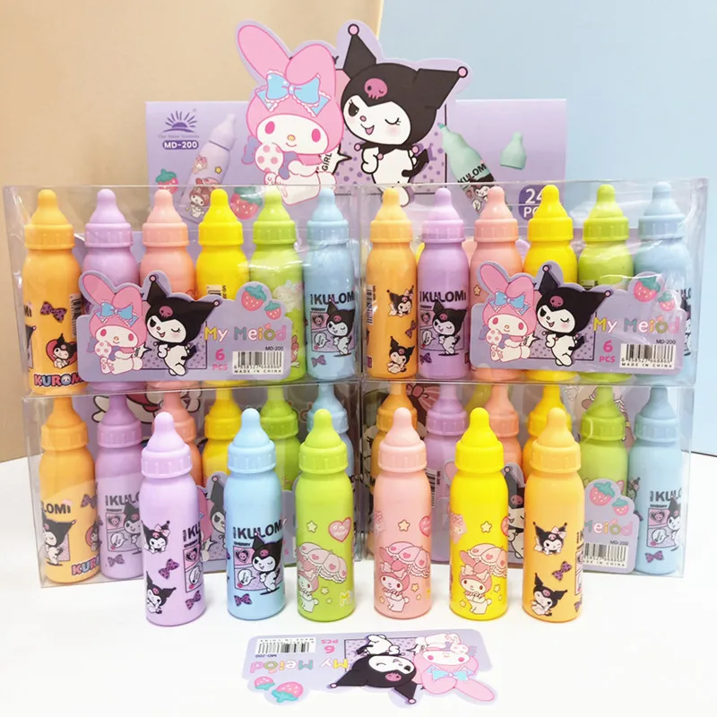 

24pcs Kuromi Melody Macaron Color Milk Teacolor 6 Colors Highlighter Diy Mini Drink Bottle Doodle Marker Students Kawaii Gifts
