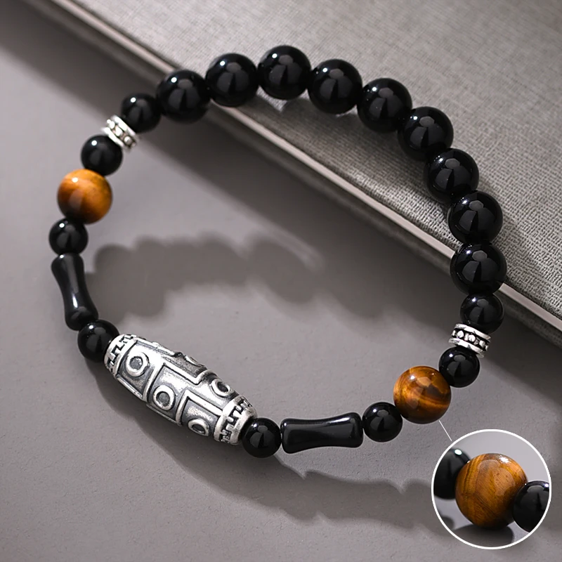 Браслет из чистого серебра ZABRA 999 пробы с обсидиановыми бусинами для мужчин и