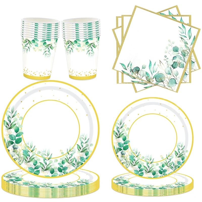

Набор зеленых бумажных тарелок на 24 персоны, как показано, набор бумажных декоративных тарелок для дней рождения, свадьбы