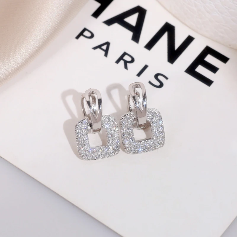 Женские серьги-кольца из серебра 925 пробы с квадратным Цирконом