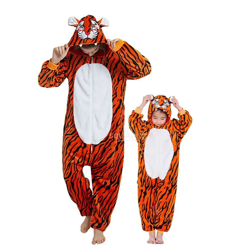 Family Matching Pajama Stripe Tiger Onesie Halloween Mother Kids Outfits Kigurumis Christmas Jumpsuit Festival Party Overalls