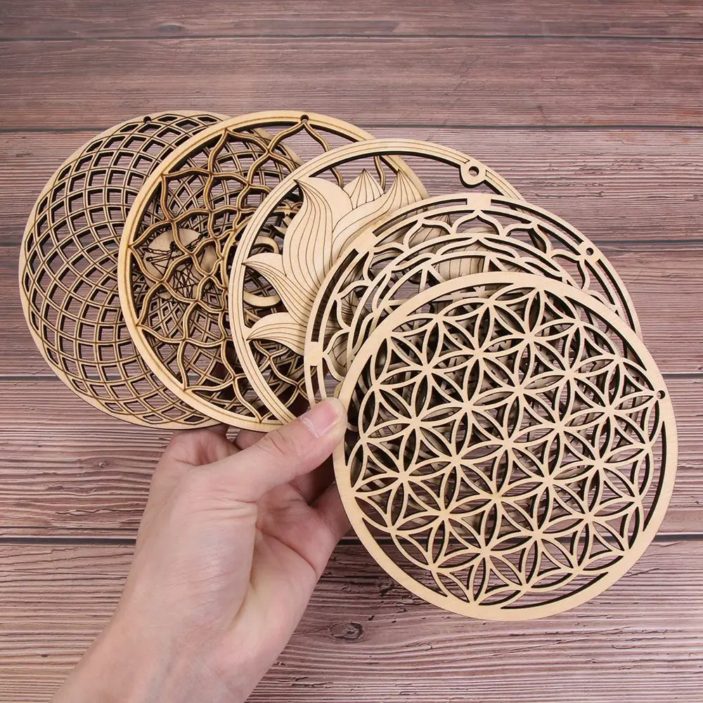 

Coasters Home Wall Decor Laser Cut Flower of Life Shape Slice Wood Base Flower Of Life Energy Mat Wooden Wall Sign
