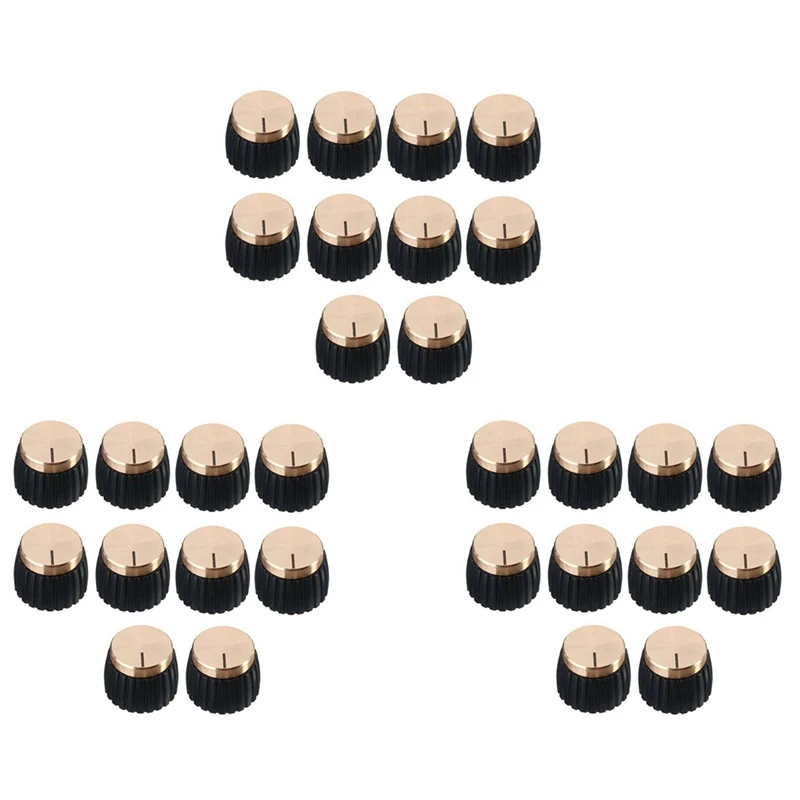 

30Pcs Guitar AMP Amplifier Knobs Push-On Black+Gold Cap For Marshall Amplifier