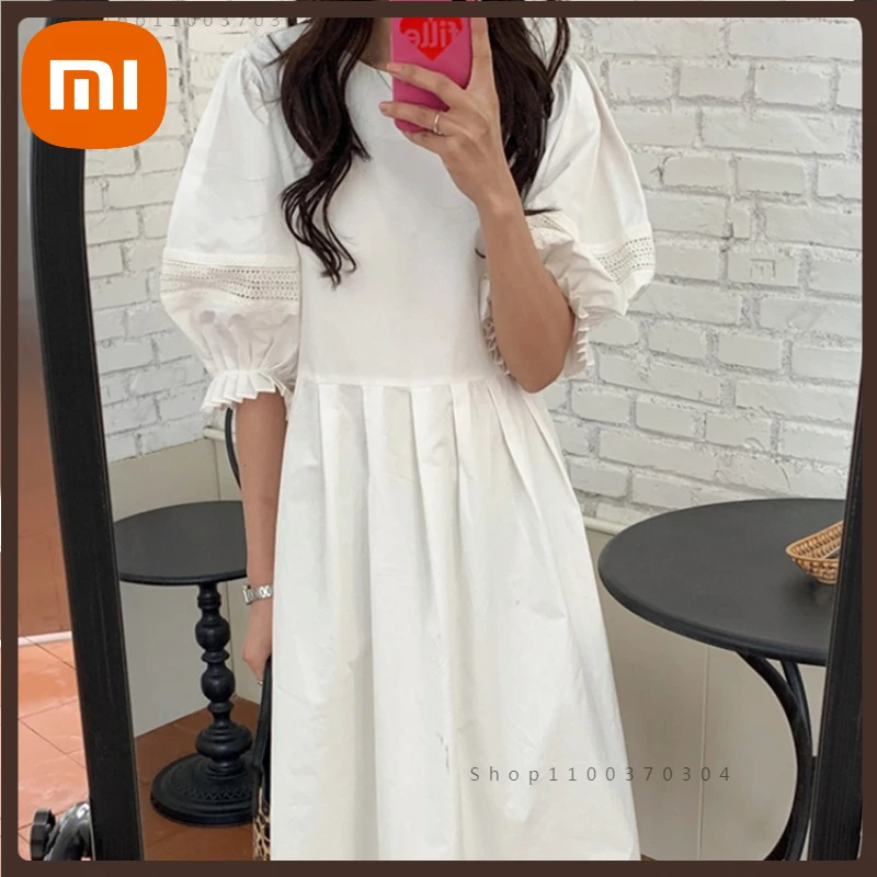 

Платье Xiaomi Normcore с рукавами-фонариками женские летние платья с вырезами приталенные однотонные новые милые повседневные женские платья