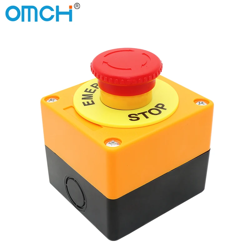 Самоблокирующийся кнопочный переключатель OMCH с коробкой, грибовидной головкой, красным знаком, NO + NC, AC660V, 10A, аварийная остановка