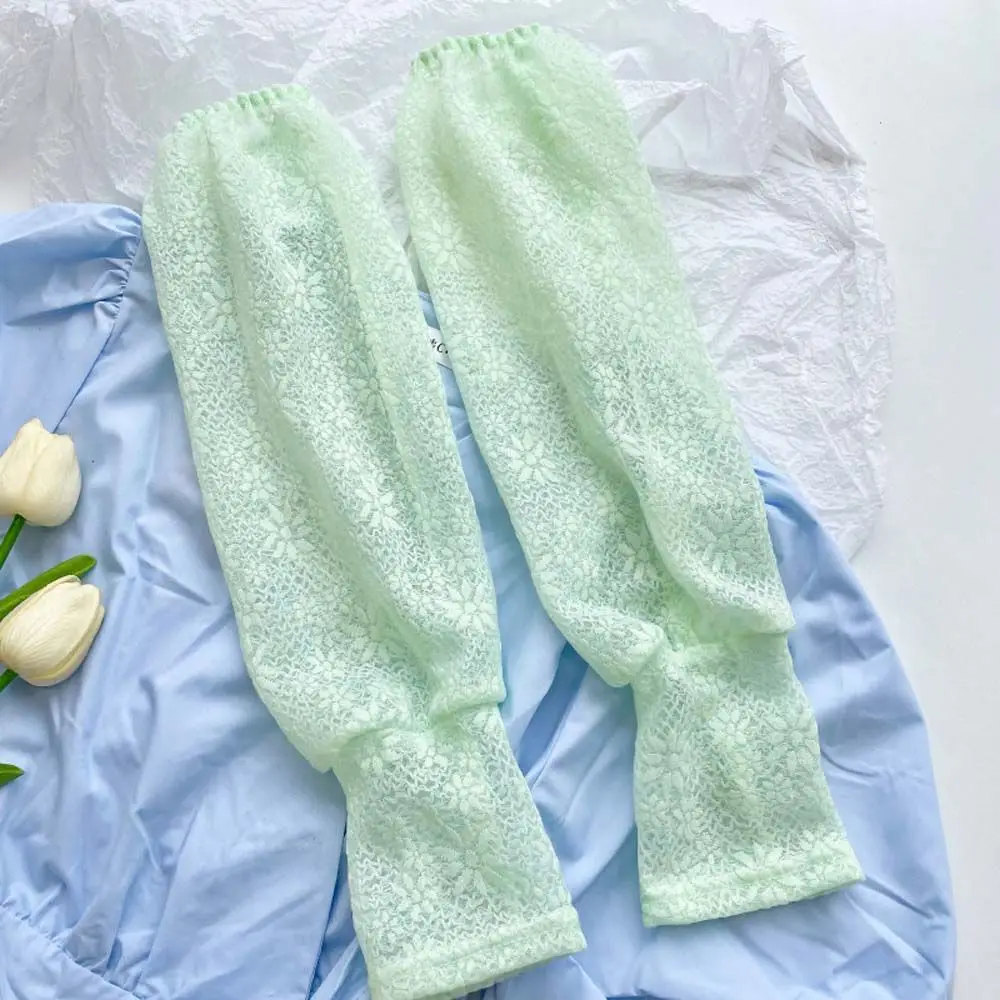 

1 Pair Female Arm Sleeve Mittens Long Fingerless Driving Gloves Elastic Lace Flower Summer Mesh Tulle Covered Sunscreen Sleeves