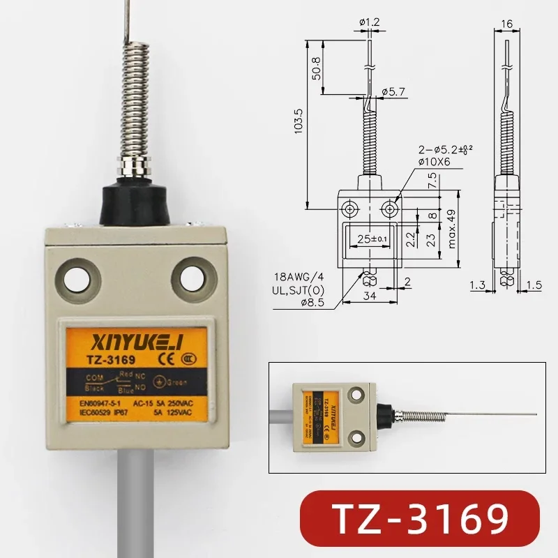 

TZ-3 Концевой выключатель хода TZ-3108/3104/3101/3102/3103/3107/3111/33112/3113/3166/3167/3169 Самовозвращающийся водонепроницаемый IP67