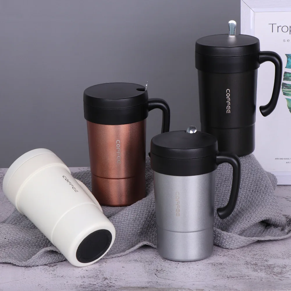 

Vacuum Coffee Cup With Spoon Wide-mouth Design Coffee Cups Food Grade Silicone Sealing Ring Silicone Thermos Cup Water Bottle