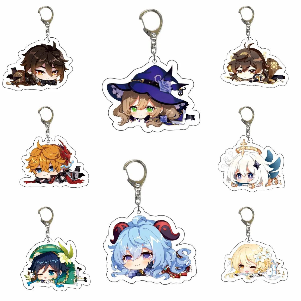 

Game Anime Genshin Impact Keychains Lovely Ganyu Diluc Xiao Zhongli Klee Key Chain Men Bag Pendant Women Keyrings Jewelry Gifts