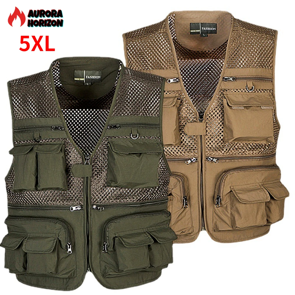 

AuroraHorizon Outdoor Fishing Vests Quick Dry Breathable Multi Pocket Mesh Jackets Photography Hiking Vest Army Green Fish Vest