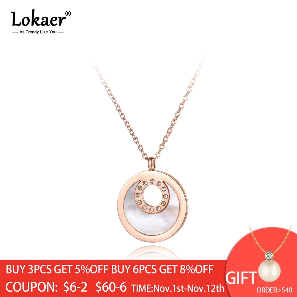 

Lokaer мозаика стразы из нержавеющей стали Чокеры ожерелья в форме Луны ракушки с круглым женским кулоном Ожерелье N19044