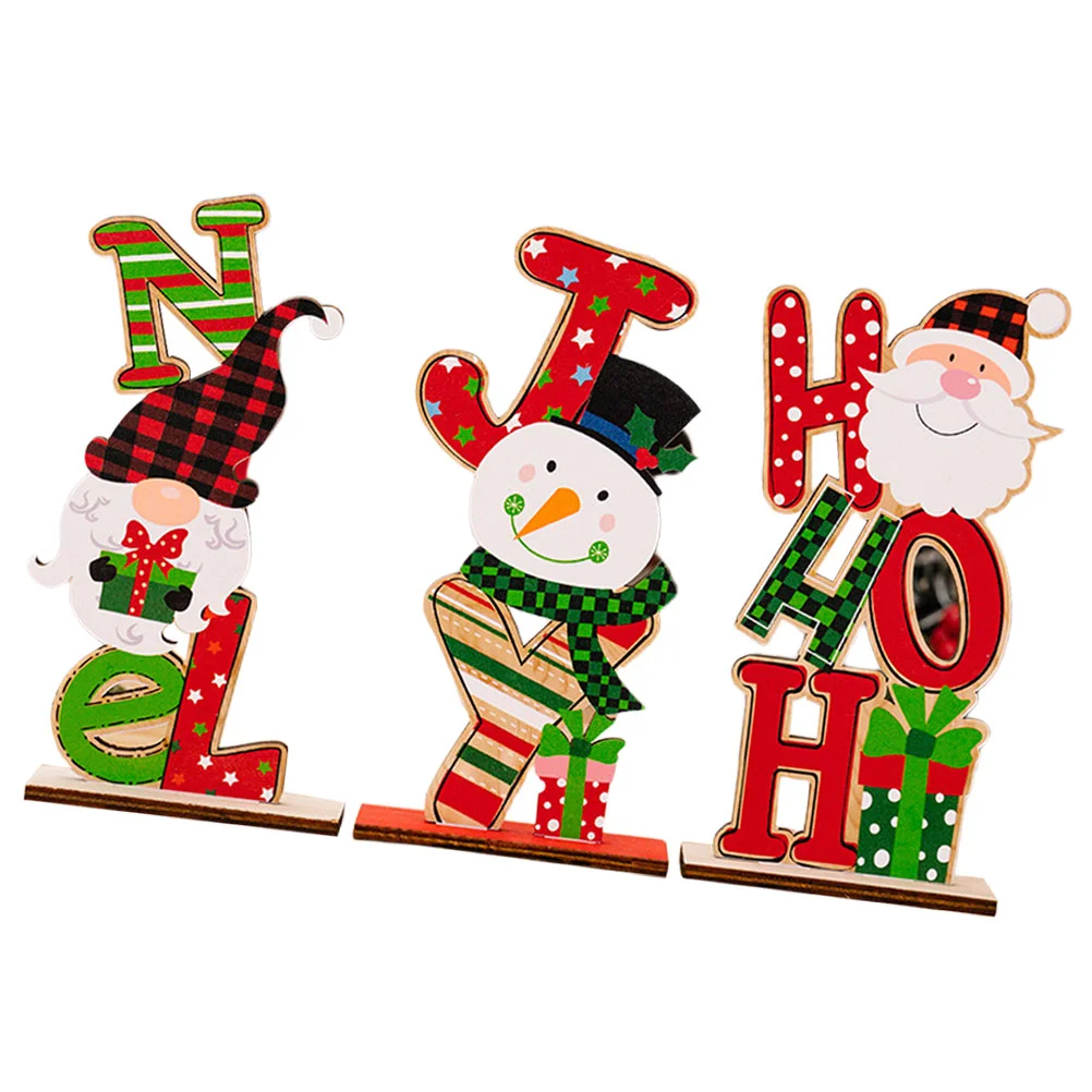 

3 Pcs Christmas Ornaments Wooden Craft Lovely Xmas Adorn DIY Letters Decorations Scene Layout Adornment Elder Office Desk