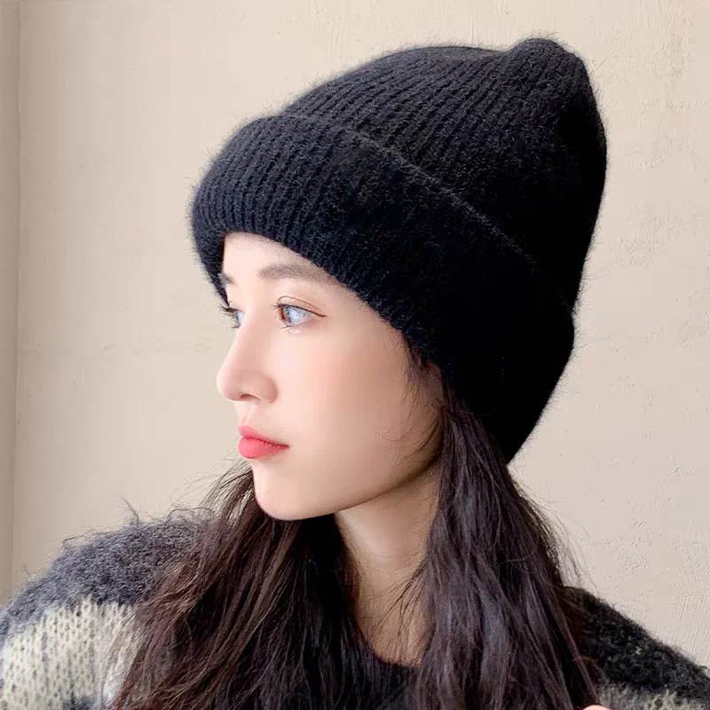 Женская Двухслойная Теплая Толстая Шапка-бини Из Кроличьего Меха Со Сложенными