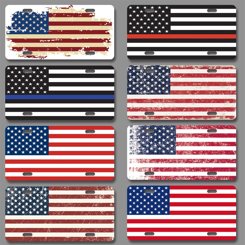 

US Flag Retro Vintage Wall Decor Metal Plates Tin Paintings License Plates Decorative Signs