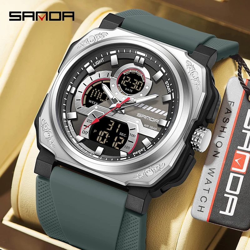 SANDA 3356 Лучшие военные мужские цифровые спортивные часы Водонепроницаемые