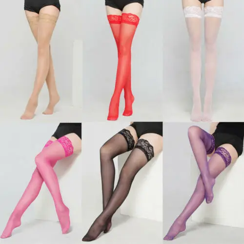 

Sexy Women girls Elastic Thigh High Stockings Ladies Lace Mesh Pantyhose Stay Up Over The Knee Long Stocking