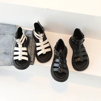 boys rome style fashion sandals 2022 summer new kids high top flat non slip shoes for girls children pu solid black school shoes