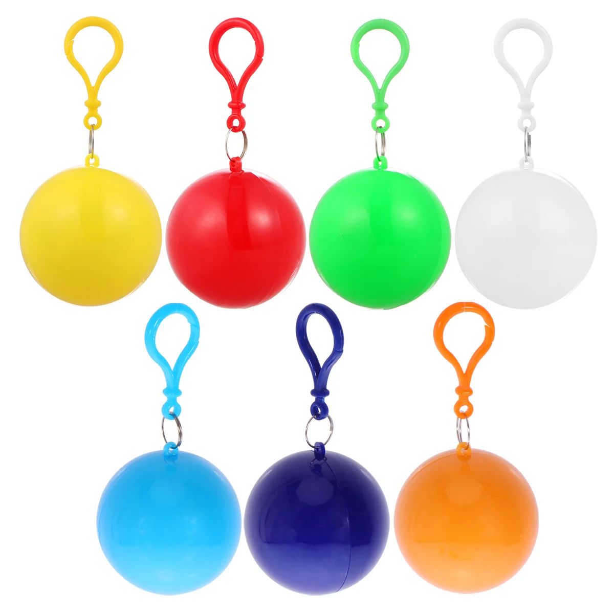 

7 Pcs Disposable Ball Poncho Unisex Easy Carry Keyring Ball Raincoat Rain Poncho Rainwear Keyring Ball Practical (White,