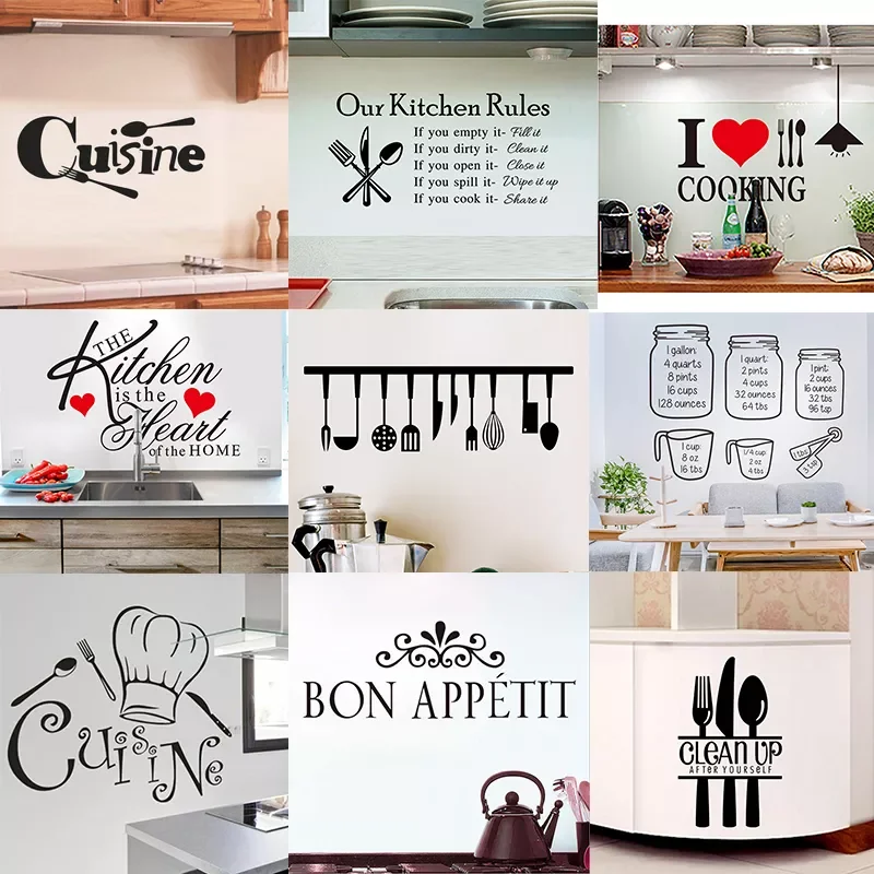 

Kitchen Wall Stickers Vinyl Wall Decals for Kitchen English Quote Home Decor Art Decorative Stickers PVC Dining Room For Bar PVC