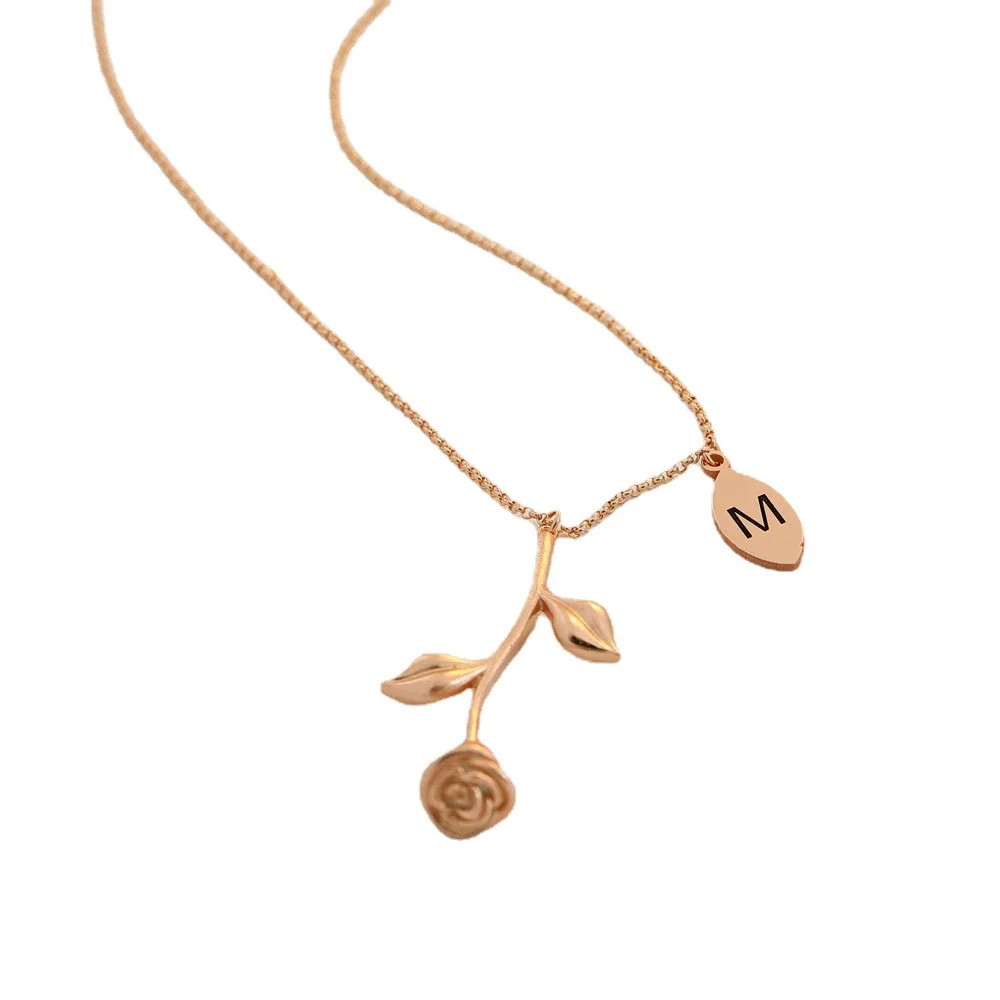 Romantic S925 Silver Valentine's Day Rose Flower Pendant Initial Letter Necklace For Women Wife Couple Gifts Jewelry