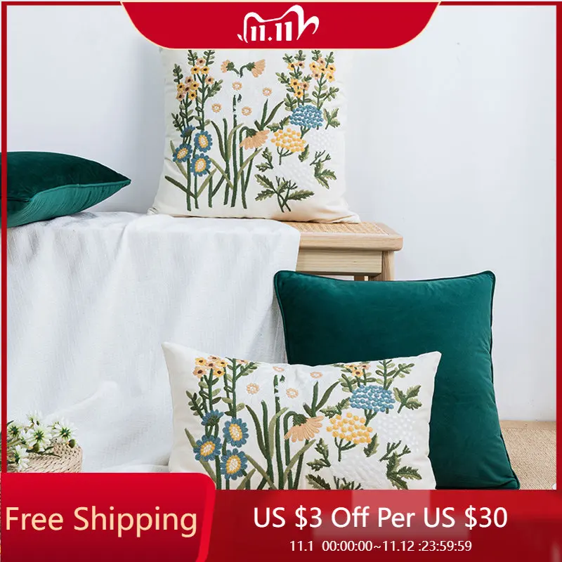 

Cushion Cover Throw Idyllic Cotton Canvas Waist Pillow Case Decorative Home Pillowcase Bed Living Room Nordic New American Style
