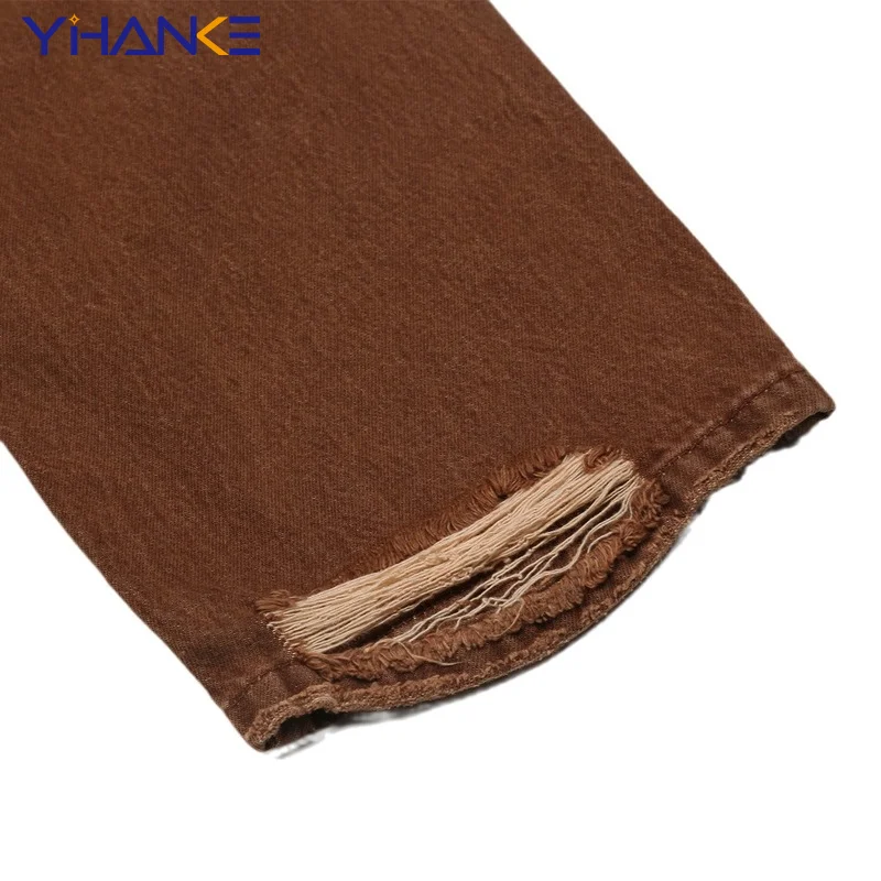 Fashionable Men's Retro Jeans Men's Street Trend Trousers with Holes Loose Casual Straight-leg Wide-leg Pants Street Men джинсы