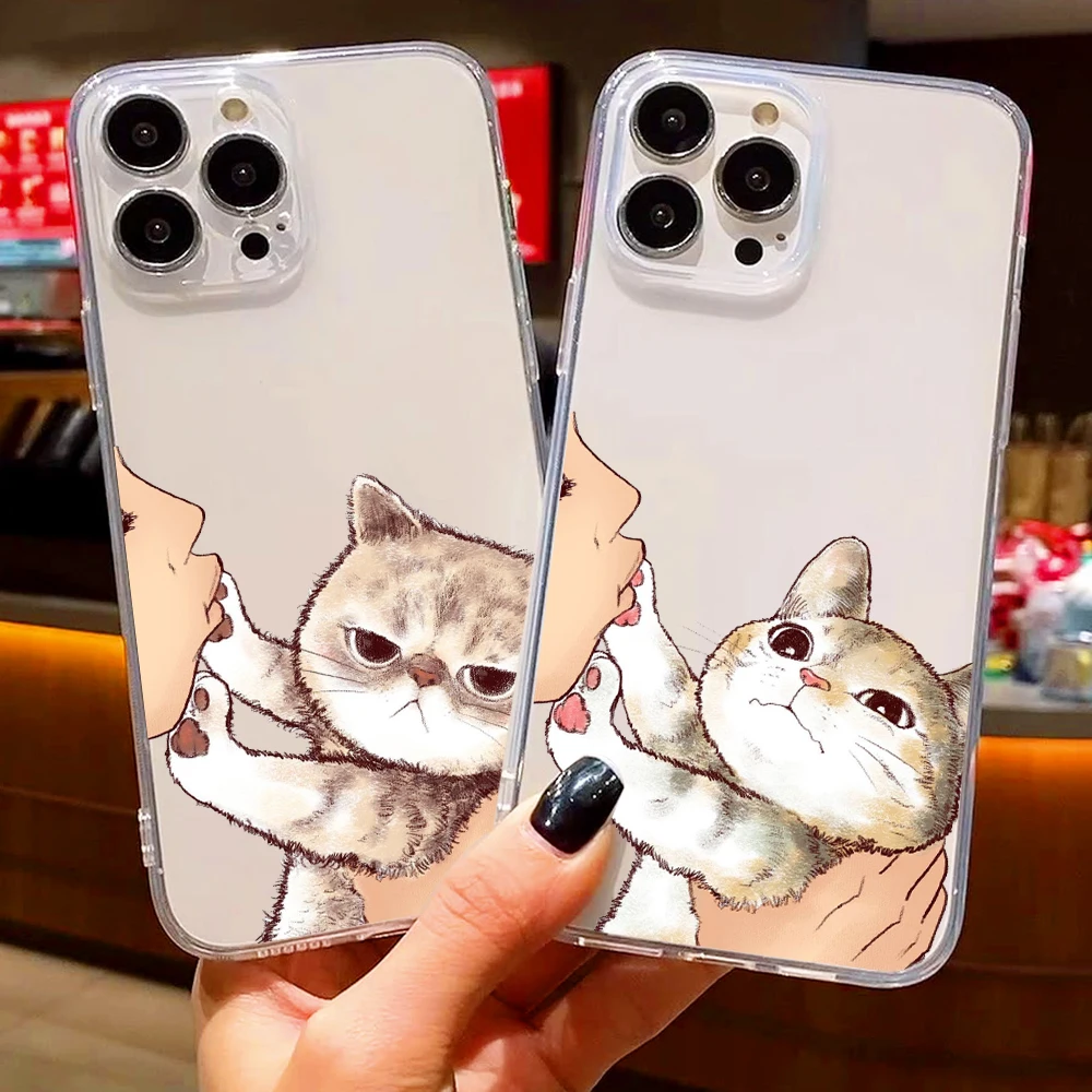 

Cute Cat Luxury Ultra Thin Clear Phone Case For Apple iPhone 11 12 13 Pro Max 12 13 Mini X XR XS Max SE 6 7 8 Plus Etui Celular
