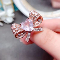 meibapj natural rose quartz bow fashion ring for women real 925 sterling silver fine party jewelry
