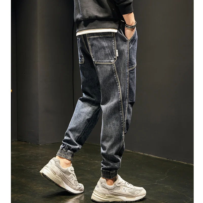 Men Clothing Autumn New Straight Loose Cylinder Jeans Vintage  Elastic Force Comfortable Bluish Grey Large Harun Trousers Female