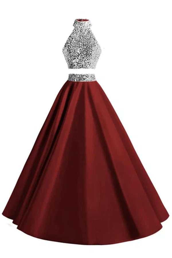 

2 STORE 2 Piece Prom Dresses Celebrity Gowns Halter Off-Shoulder Gipssy Hippie A-Line Formal Gowns Custom Made