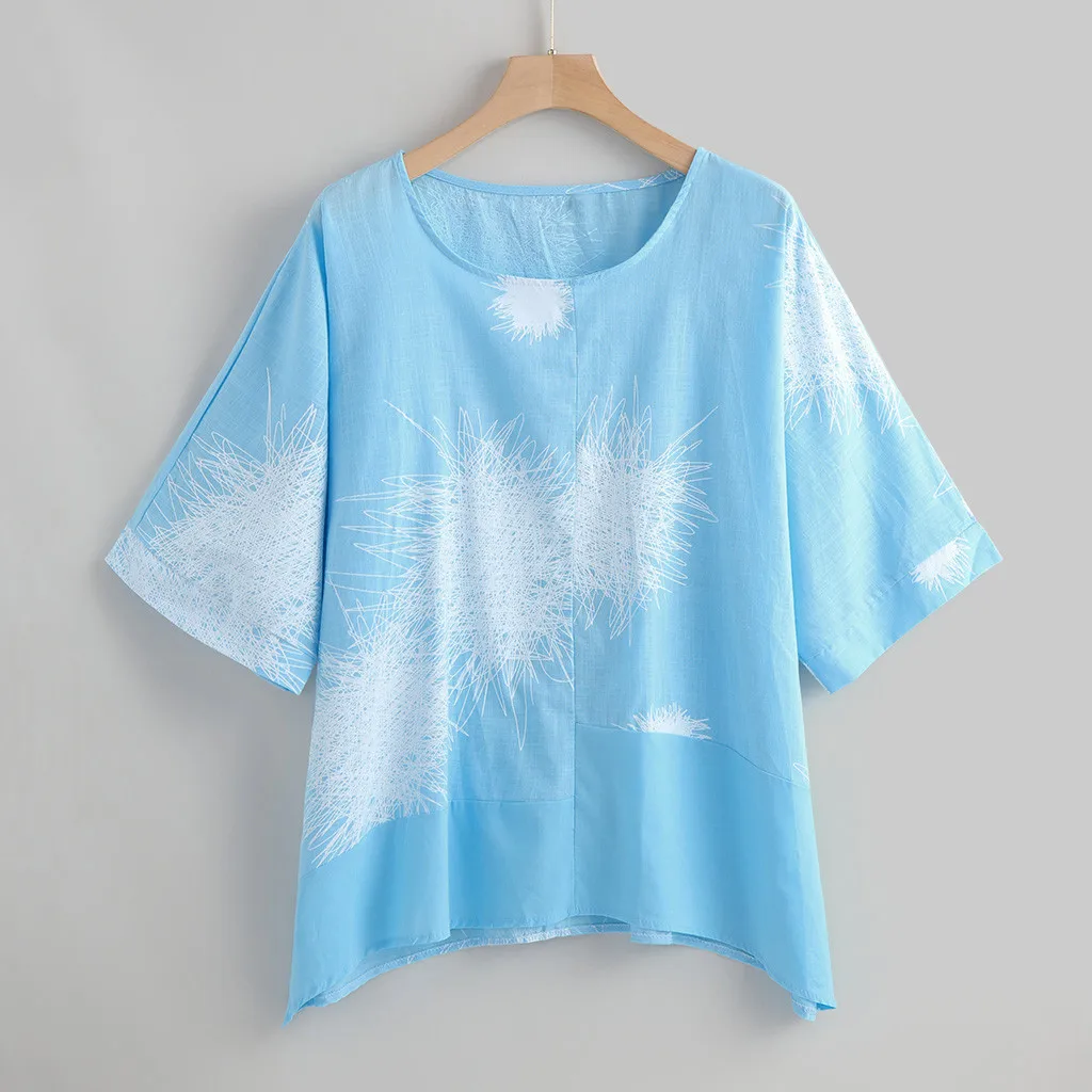 

Women Half Sleeve Cotton Linen O-Neck Print Blouse Top Women's Long Sleeve Denim Shirt Womens Family Photo Outfit