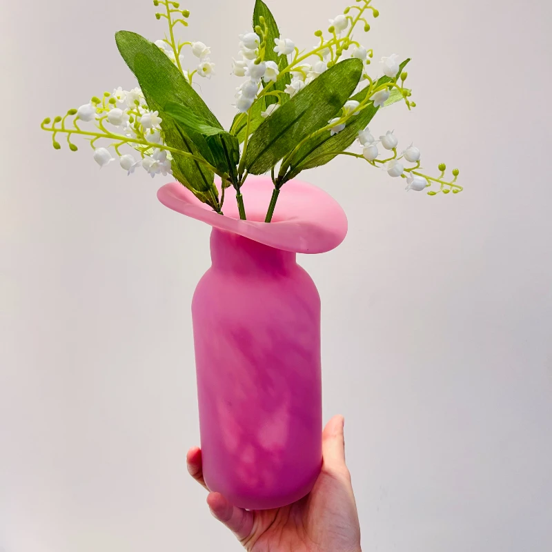 

Matte rose pink glass vase foreign trade export designer flower ware height 21.5 width 12 mouth 4