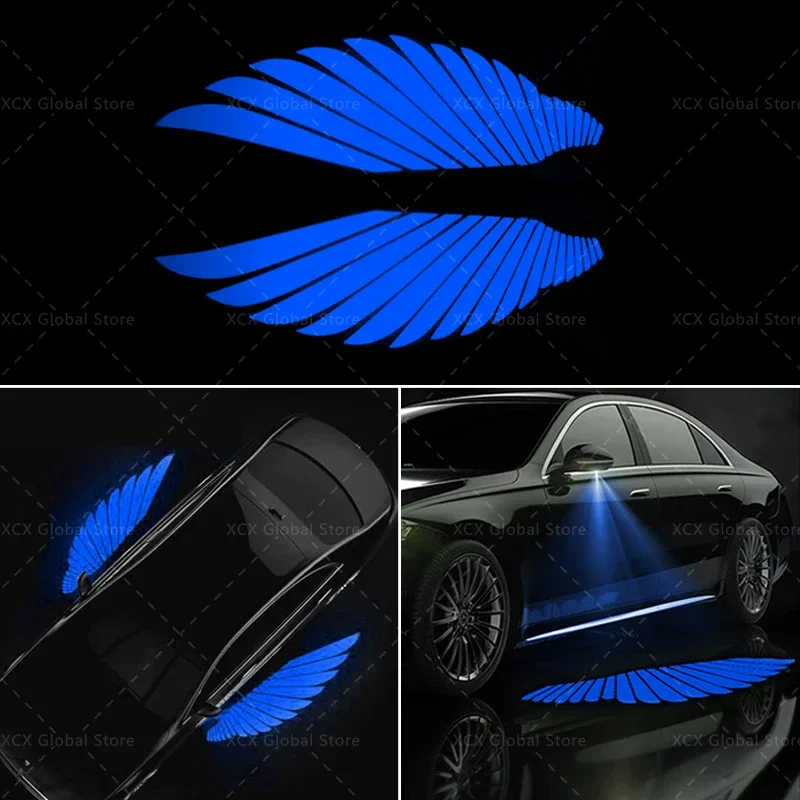 

2 шт., автомобильный светильник с крыльями ангела, приветственные огни, светодиодная автомобильная лазерная лампа, белое украшение, окружающие лампы, автоаксессуары