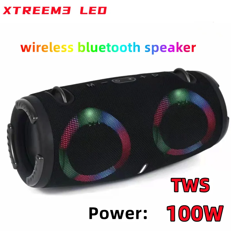 100W high power bluetooth speaker portable RGB colorful light waterproof wireless subwoofer 360 stereo surround TWS Caixa de som