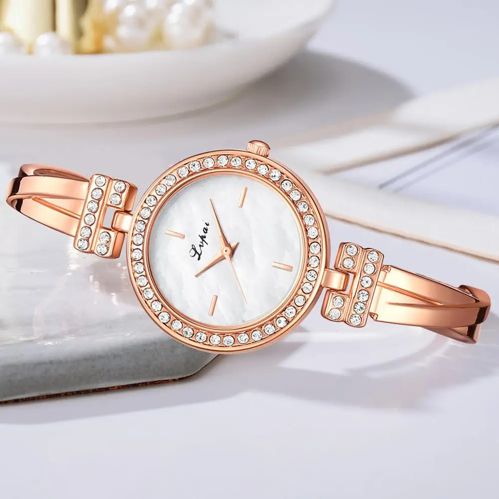 Fashion 4pcs Set Women Watches Luxury Buckle Flower Rhinestone Watch Ladies Quartz Wrist Watch Bracelet Set Reloj Mujer