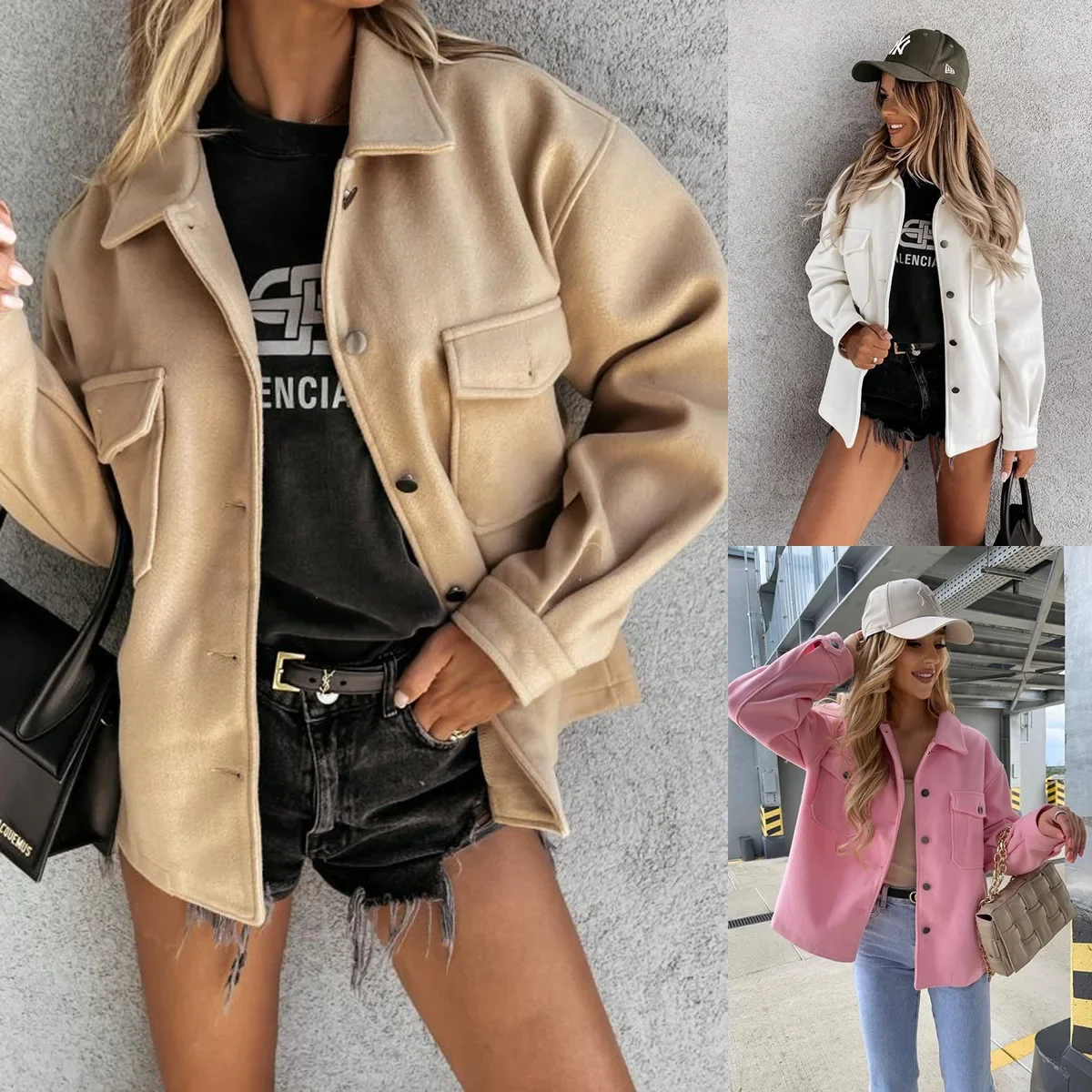 Amazon 2021 женская модная однобортная повседневная шерстяная куртка с лацканами на