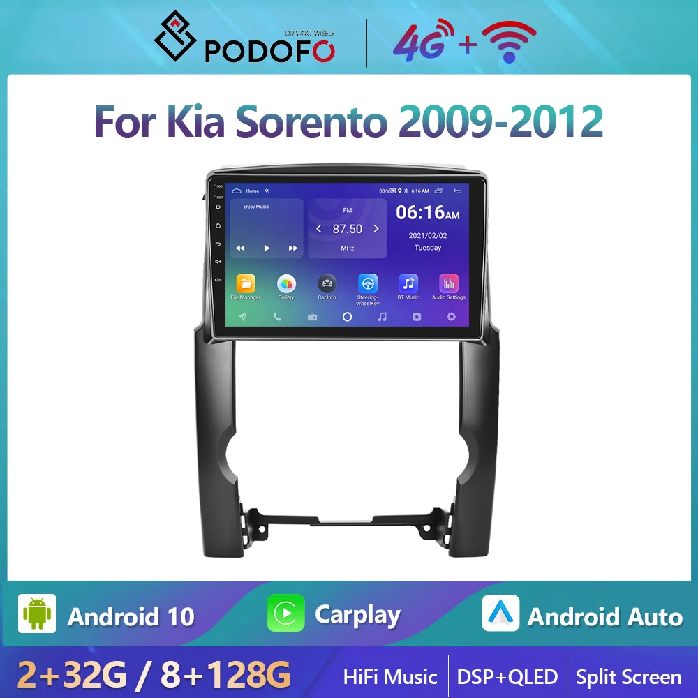 

Podofo Android 10 DSP Car Radio Multimidia Video Player Navigation GPS For Kia Sorento 2009-2012 2din 4G WIFI Carplay Head Unit