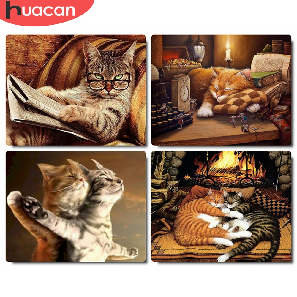 

HUACAN Oil Painting By Number Cat Drawing On Canvas DIY Pictures By Number Animal Kits Home Decoration