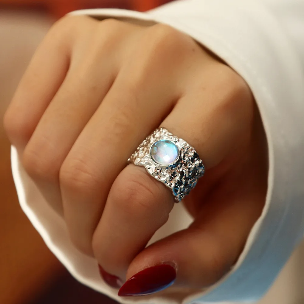 

Wholesale Retro Jewelry White Opal Stone Rings For Men Women Simple Opening Finger Vintage Boho Geometric Rings Jewelry Gifts