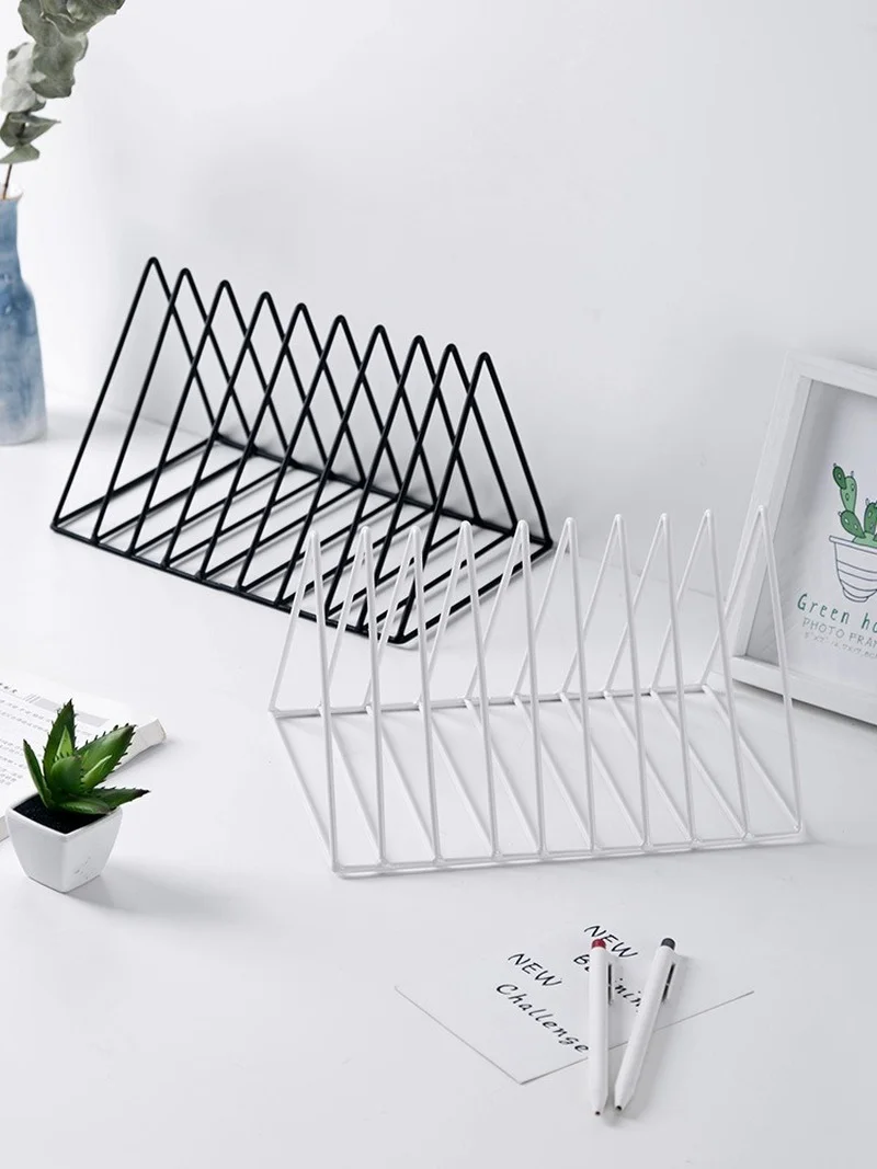 

Nordic Wrought Iron Creative Triangle Bookshelf Iron Lp Record Rack Triangle Book Magzine Holder Desk Record Storage Organizer